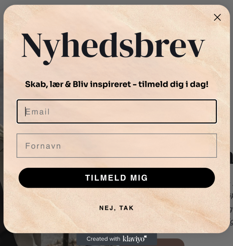 Tilmelding blanket udarbejdet med Klaviyo